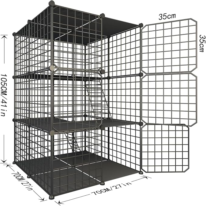 Indoor Cat Cage Enclosure DIY,Cat Playpen Catio Thick Metal Wire Kennels for 1-3 Cats Kitten Cage Detachable Patio Cat Crate （Only Cage）