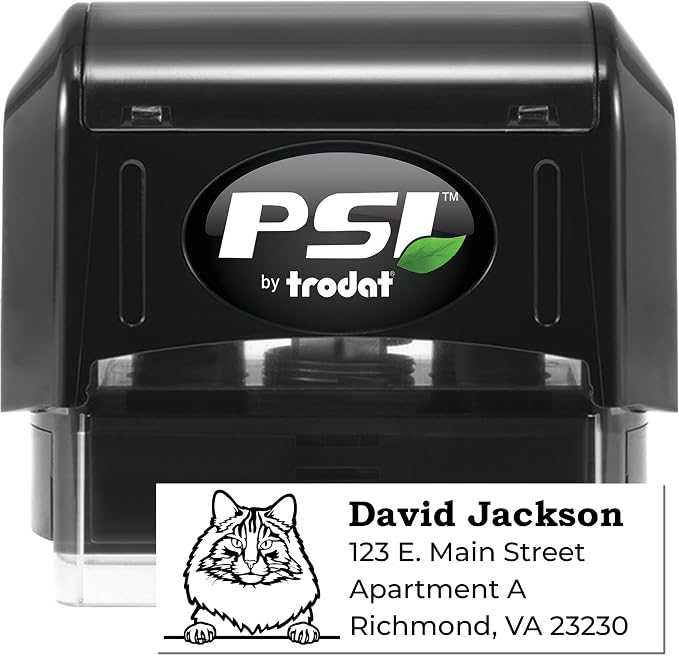 Norwegian Forest Cat Personalized Return Address Stamp | Custom Self-Inking Mailing Stamper for Letters & Postcards | Handcrafted Rubber Postal Stamping Kit | Feline Pet Lover Gift
