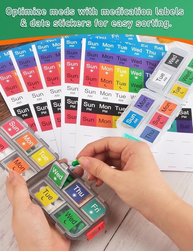 CAPHONT 700 Pcs Medicine Labels Stickers for Pill Organizers DIY Pocket Pharmacy Labels & Medicine Reminder Stickers, Week Morning Evening Medication Instruction Labels for Pill Case Planners