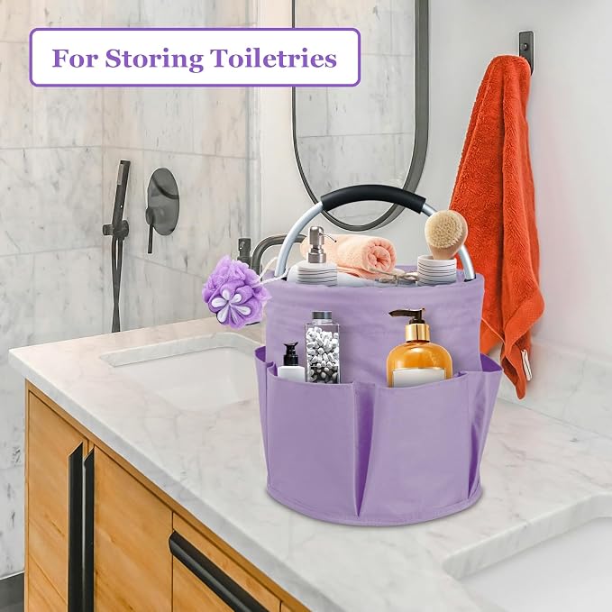 17L Purple Shower Caddy for Women, Foldable Cleaning Caddy with Handle and 6 Pockets, 600D Oxford Fabric Garden Tool Bag, Multifunctional Storage Basket for College, Dorm, Family, Purple