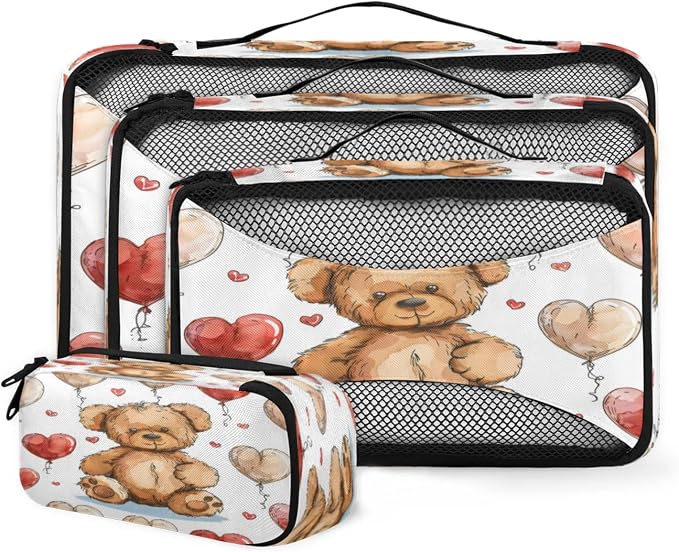 4 Set Packing Cubes for Travel, Animals Bears Packing Cubes for Women, Travel Luggage Packing Organizers, Packing Cube Set, Teddy Bears