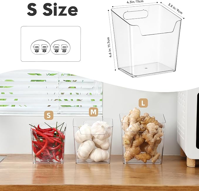 Clear Inside Cabinet Door Organizer, 6 Pack Plastic Wall Storage Bin Adhesive, Vertical Versatile Caddy Makeup Brush Pen Holder for Small Spaces in Bathroom, Office, Kid's Room Organization, No-Drill