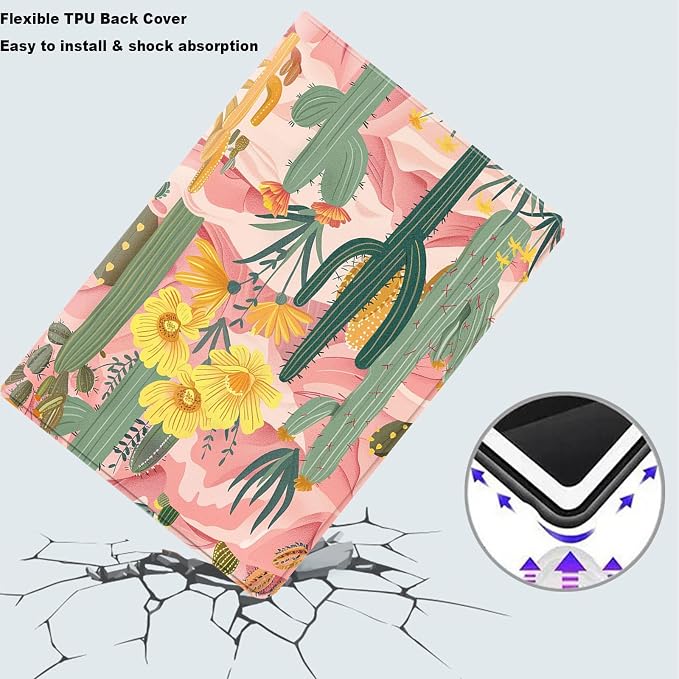 Tablet Case for iPad Air 13" M3/M2,iPad Pro 12.9" 6th/5th/4th/3rd Generation,Shockproof Protective Cover with Stand,Auto Wake/Sleep,Cactus Plant