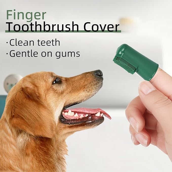 Dog Toothbrush and Toothpaste Kit Vanilla Dog Toothpaste(70g) Soft Nylon Double-Head Dog Toothbrush Green Dog Finger Toothbrush Puppy Tooth Brushing Kit Pet Dental Care Kit for Dogs and Cats