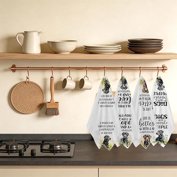 4Pcs Black Labrador Retriever Dog Kitchen Towels, Labrador Retriever Gifts for Women Mom, Reusable Dish Towels for Kitchen Bathroom Decor, Waffle Weave Absorbent Hand Cloth Tea Towel, Dog Gifts