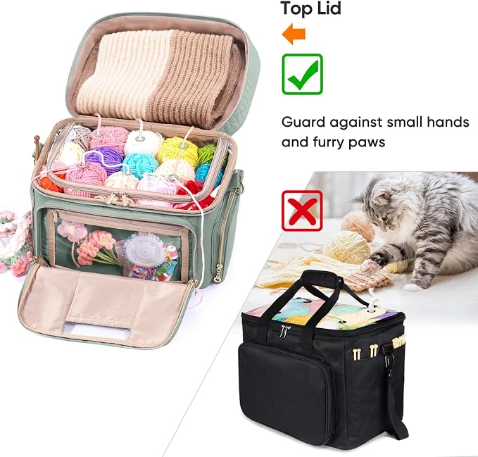 MYBAGZING Crochet Bag Organizer - Yarn Bags for Crocheting - Crochet Storage Bag with Pockets for Crochet Hooks, Crochet Accessories - Yarn Organizers - Yarn Holders for Crocheting - Knitting Bags