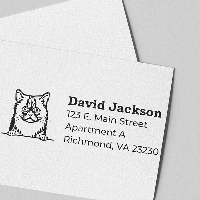 Asian Semi Longhair Address Stamp, Asian Cat Mailing Stamp, Personalized Duo Hand Print for Envelopes and Letters, Cat Lovers, Crafters, Pet Owners