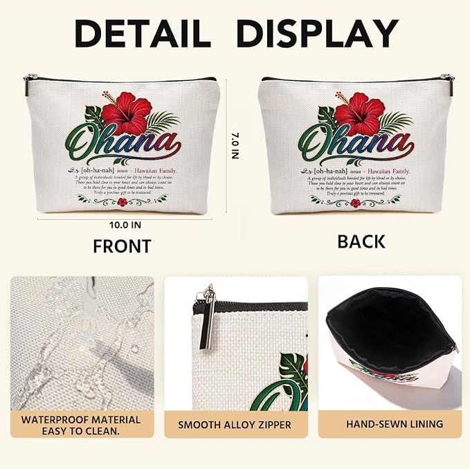 Hawaii Gifts Makeup Bag, Ohana Hawaiian Gifts for Women Cosmetic Bag | Hawaiian Souvenir Travel Toiletry Bags, Appreciation Gifts for Women Girls Friends Sisters Christmas Birthday Makeup Pouch
