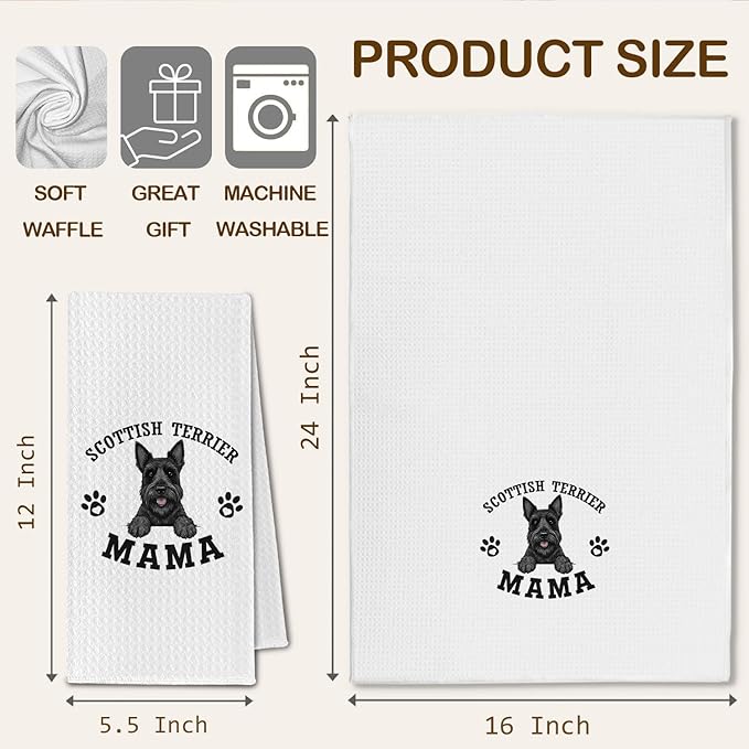 Scottish Terrier Kitchen Towels, Dog Mama Scottish Terrier Gifts for Women & Dogs Moms, Scottie Dog Lover Gifts Decorative Hand Towels for Bathroom, 16x24 Inch