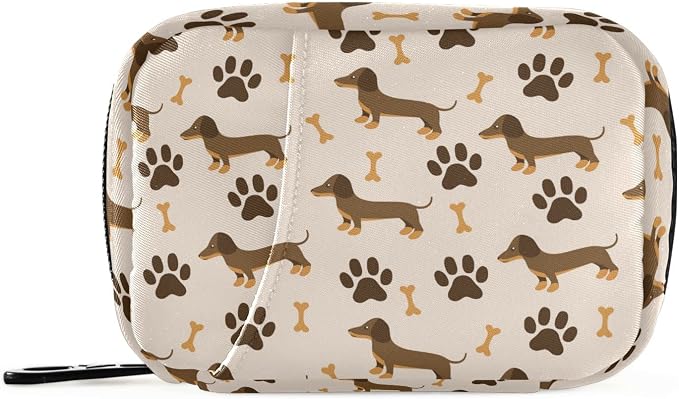 Dog Paw Dachshund Pill Case, Portable Weekly Travel Pill Box Bag Container 7 Days Pill Organizer Vitamin Supplement Holder with Zipper for Family Business
