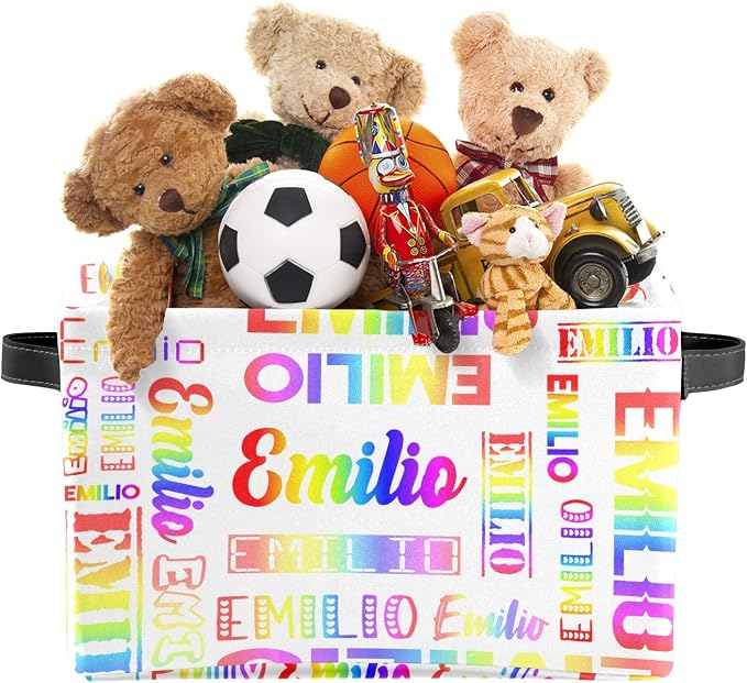 Personalized Toy Box Storage Bins for Boys Girls with Name, Kids Custom Storage Basket Cubes Organizer with Handles, Shelf Closet Storage Baskets Bin Customized Gift, 1 Pack