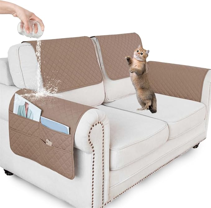 Large Polyester Armrest and Headrest Covers with 2 Pockets | Soft, smooth polyester resists daily wear nonslip silicone backing helps shield recliners and sofas from pet scratches