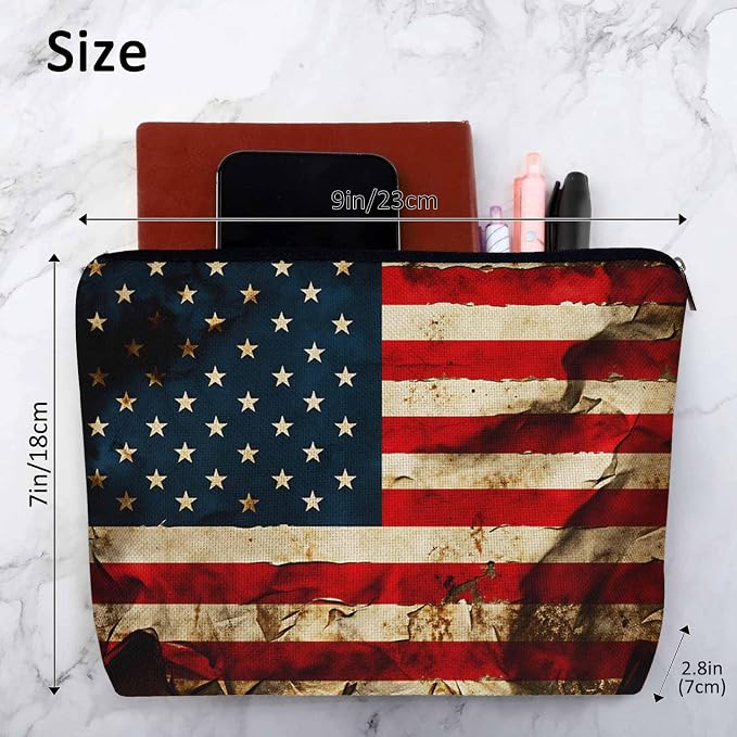 Women Makeup Organizer Bag American Flag Grunge USA Flag United Stats Of America Flax Cosmetic Bag Makeup Bags Toiletry Bag Accessories Organizer Travel Bags For Home Bathroom Office