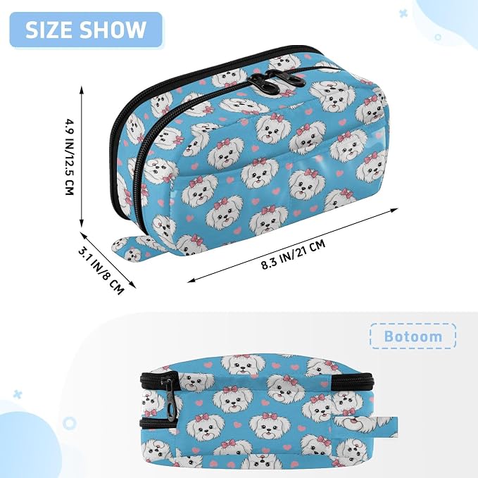 Cute Pets Dog Blue print Large Capacity Pencil Case with Zipper Water Resistant Portable Organizer Pen Bag for Office Students School