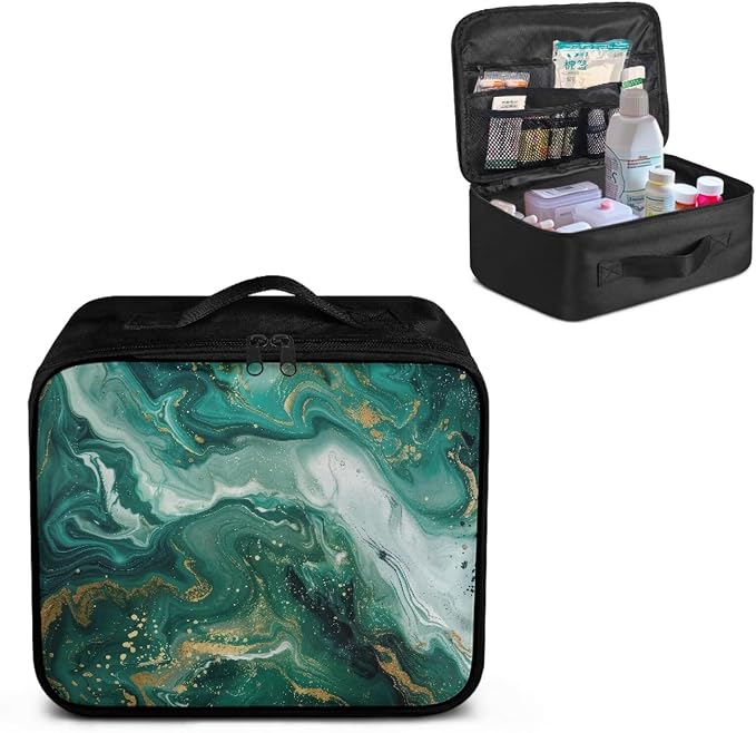 Empty First Aid Bag Green Marble Print Hummingbird Floral First Responder Case for Emergency Teams and Family Use Includes Modular Inserts Wear Resistant Zippers Breathable Back Panel