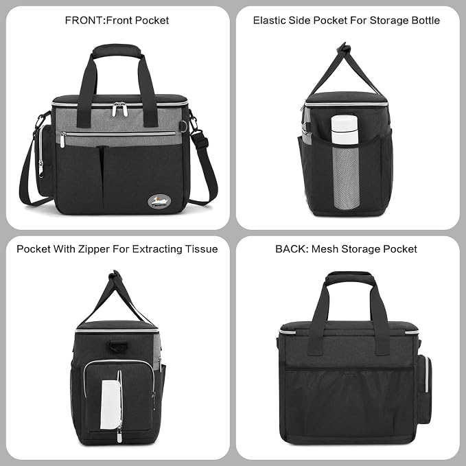 Dog Travel Bag for Pet Kit for Supplies with 2 Food Storage Containers 2 Collapsible Bowls 1 Feeding Mat 1 Dog Treat Pouch 7-Piece Set Perfect Road Trips Camping Weekend (Black)