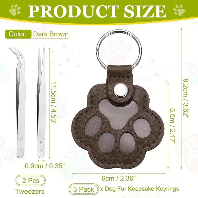 Dog Fur Storage Keychain, Pet Fur Keepsake Keyrings, Paw Shaped, Pet Hair Keepsake Keychains with Tweezers