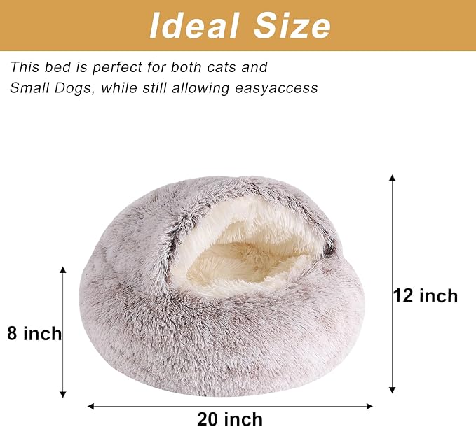 Dog Beds for Small Dogs, Cat Bed Cave, Washable Cute Cat Bed, Cozy Nook Pet Bed for Dogs or Cats, Anti-Slip Puppy Bed Fits up to 12 lbs Pets(Coffee, 20" x 20")
