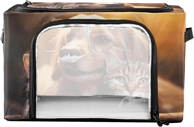 Foldable Storage Bin Dog and Cat Pattern Sturdy Under Bed Storage Container with Clear Window and Handle