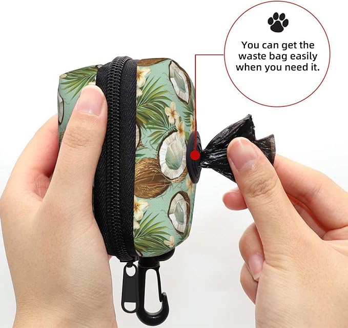 Coconut Flower Palm Leaf Pet Waste Bag Dispenser 0.2L | Portable Dog Poop Holder Waste Bag With Zipper Park Doggy Walking Accessory