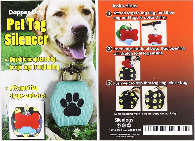 Dapper Dog - Dog Tag Silencer with Tag Ring (Teal with Black Paw Print)