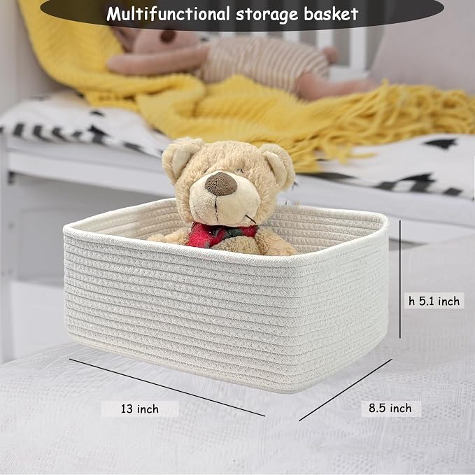 COMFY-HOMI 13" x 8.5" x 5.1" Storage Baskets for Organizing | Cotton Rope Woven Basket | Toy Storage Bin Box | Basket for Shelves, Closet Organizer Bin, Decorative Closet Shelf, 1 Pack