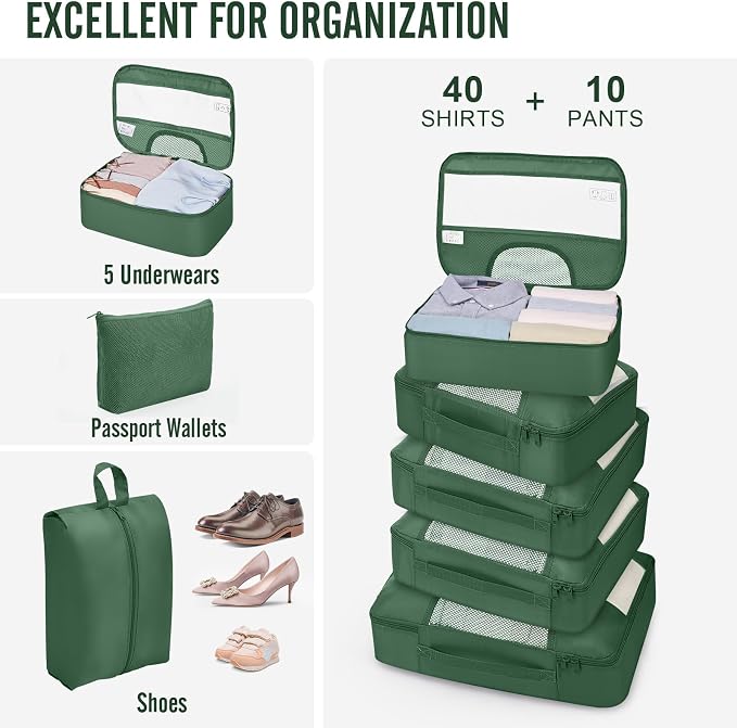 Veken 10 Set Packing Cubes for Travel Essentials, Suitcase Organizer Bags in 4 Sizes, Carry-On Luggage Accessories with Laundry Bag, Airplane Must Have with 99-Count Mesh Holes