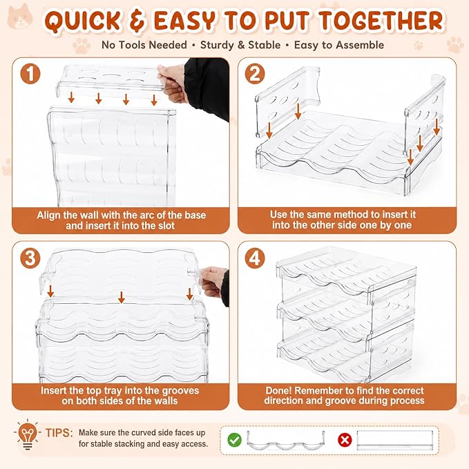 FHTONGE 3-Tier Heavy-Duty Transparent Cat Can Organizer for Multiple Sizes | Wet Cat Food Storage Rack for Pantry Kitchen Cabinet Rridge, Pet Canned Goods Dispenser Shelf Dog Tins Holder Container