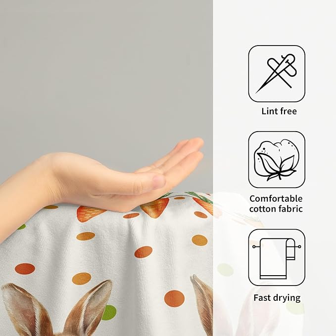Giwawa Easter Bunny Hand Towels Eggs Carrot Dish Washing Cloth Set of 2 Soft Absorbent Fingertip Face Tea Towel for Kitchen Bathroom Holiday Decor