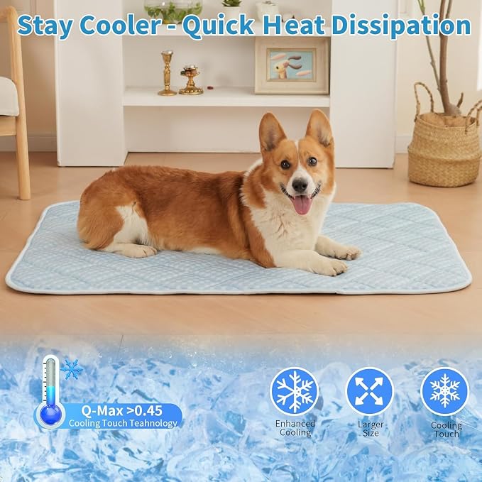 Cooling Mat for Dogs, 27.5"x 20" Thick & Durable Dog Cooling Mat, Q-MAX>0.45, Double-Sided Cooling Pet Pad for Cats, Portable & Washable Dog Cooling Mat for Crate, Couch & Car