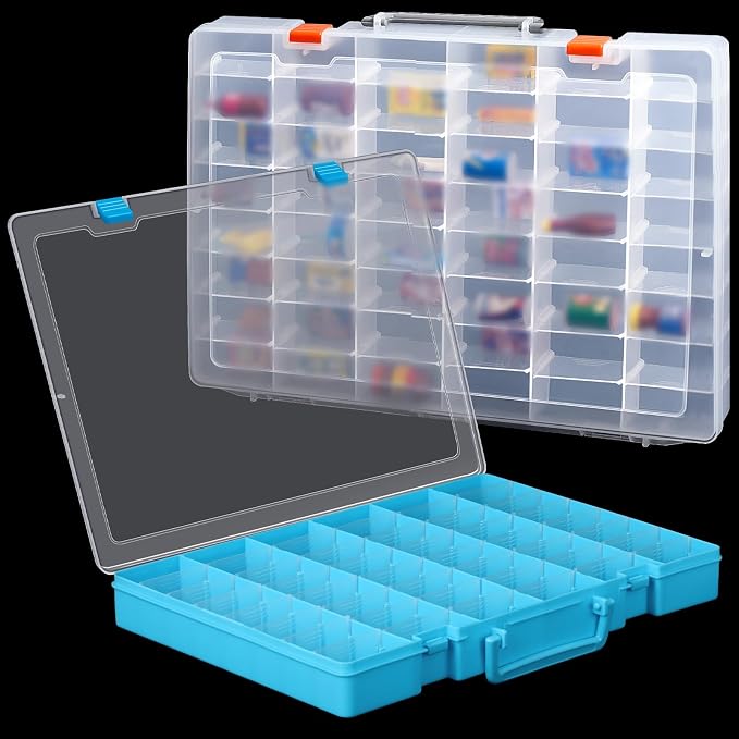 Juexica 2 Pcs 48 Grids Plastic Bead Organizer Box with Divider, Clear, Blue