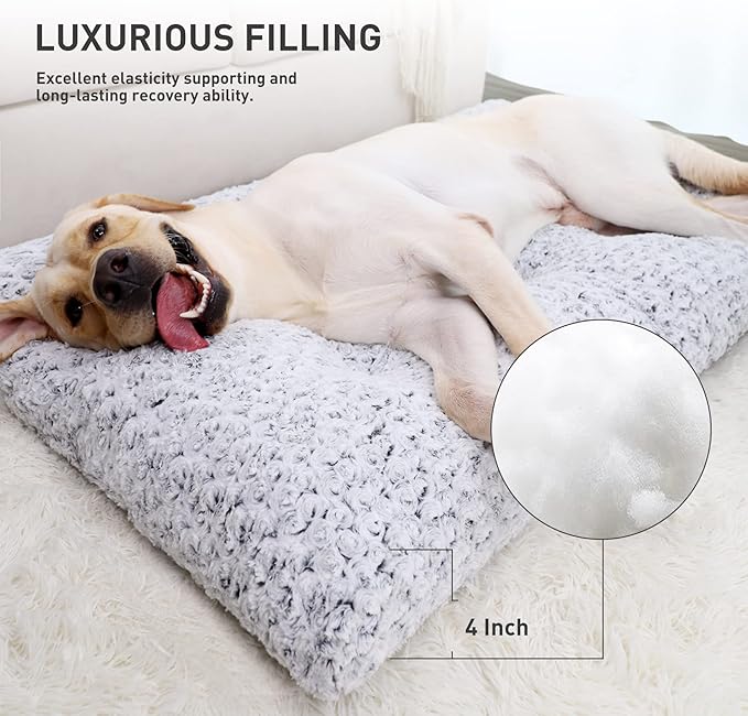 KSIIA Washable Dog Beds Large Sized Dog Crate Bed Plush Mat 47"x29" Gray | Deluxe Plush Comfy Kennel Pad, Anti-Slip Bottom,Deep Sleeping Mat for Large Dogs,Machine Washable for Easy Cleaning