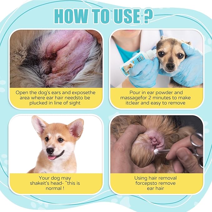 Advanced Pet Ear Powder with Professional 5" Hair Puller, Ideal as Ear Powder for Dogs Plucking, Dog Ear Powder for Hair Removal, Keeps Canal Dry, Clears Wax & Odor, Calms Itchy Ears