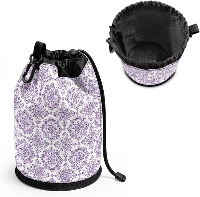 Clothespin Bag Holder Purple Damask Pattern Hanging Clothespin Bag with Hooks Large Capacity Clothespin Storage Organizer for Clothesline Outdoor