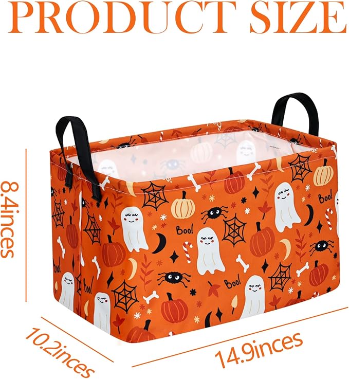 Rectangle Pumpkin Ghost Pattern Gift Storage Basket Home Shelf Storage Basket Organizer Box Clothes Laundry Hamper Nursery Basket Laundry Basket with Handles