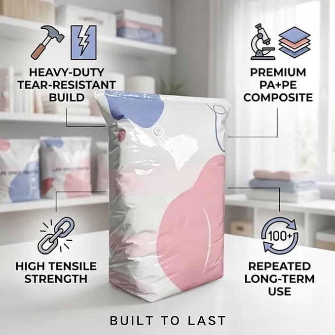 Large-Capacity Vacuum Bags – No Pump Needed, No Pump 3D Large Vacuum Storage Bag Compression Bags, Life Space Creator Storage Bag for Jumbo Clothes Bedding,Comforters,Off‑season Gear (2M)