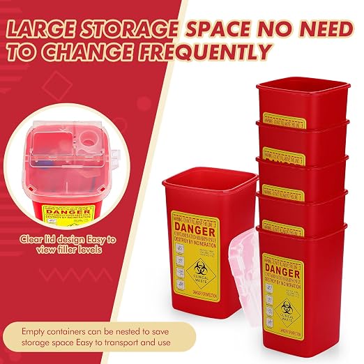 Chumia 50 Pcs 1 Quart Sharps Container,Small Needle Container Disposal | Sharps Containers Bulk for Home Use, Locking Lid Secure Closure, Safe Needle Box Disposal, for Biohazard Syringes,Travel size