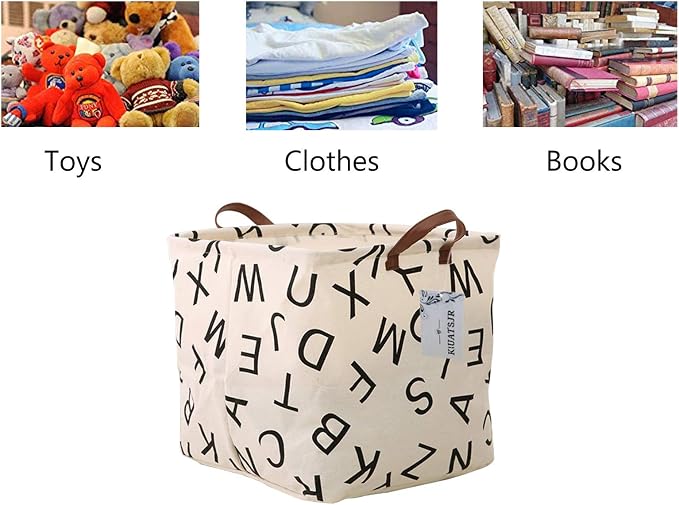 Square Storage Basket Canvas Collapsible Organizer Bins for Book, Nursery, Kid's Toys, Closet & Laundry, Gift Baskets(Letter)