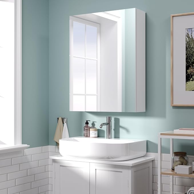 26x20 inch Bathroom Wall Cabinet, Saver Storage Cabinet, Medicine Cabinet with 1 Door and Adjustable Shelves, White（Assembly Required）