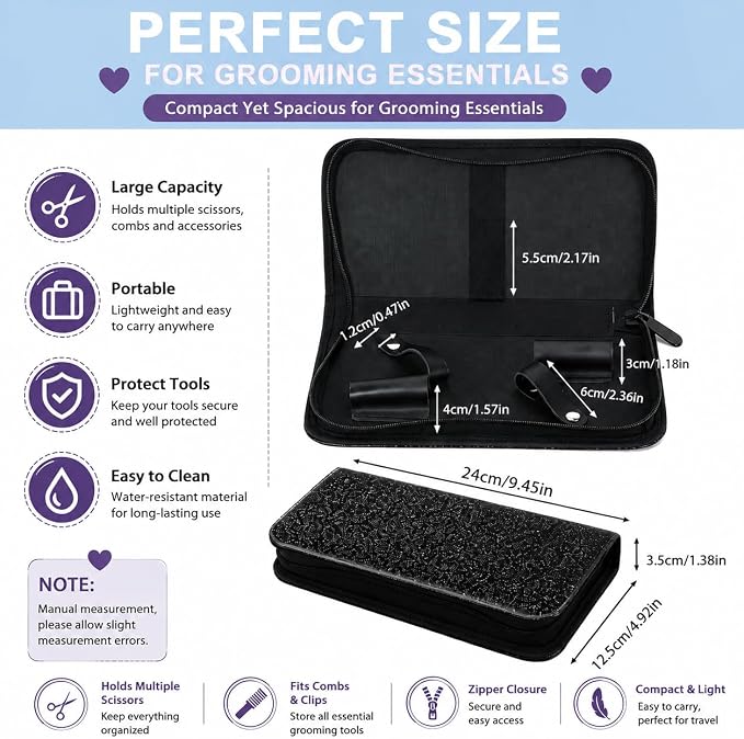 Pet Grooming Scissors Case, Dog Grooming Tool Organizer with Elastic Straps, Portable Storage Holder for Grooming Shears, Combs & Accessories, Case Only (V-010-SC-Black)