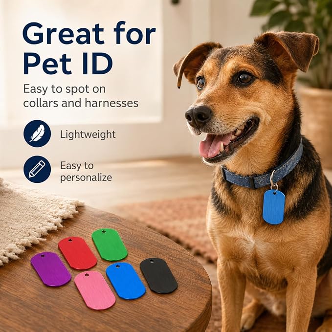 100 Pack Blank Dog Tags, Aluminum Dog Tag Blanks | 1.97 x 1.14 in Metal Stamping Blanks with Hole for Engraving, Pet Tags and DIY Crafts, 10 Colors