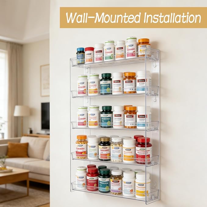 4-Tier Vitamin Storage Organizer, Medicine Organizer for Vitamin Bottles Pill Bottles Holder Rack for Countertop, Bathroom Cabinet Storage Items Are Clearly Visible