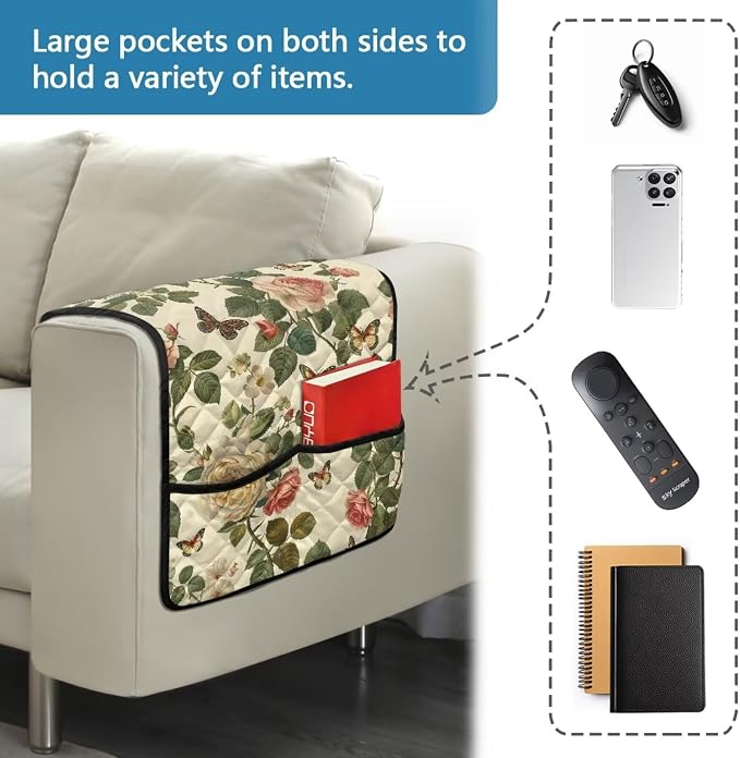 Rose Sofa Armrest Cover Stretch Couch Arm Covers Breathable Armrest Covers for Chairs Arms Protector Keep Home Clean Scratch-Resistant Sofa Arm Cover Protect Armchair Decor