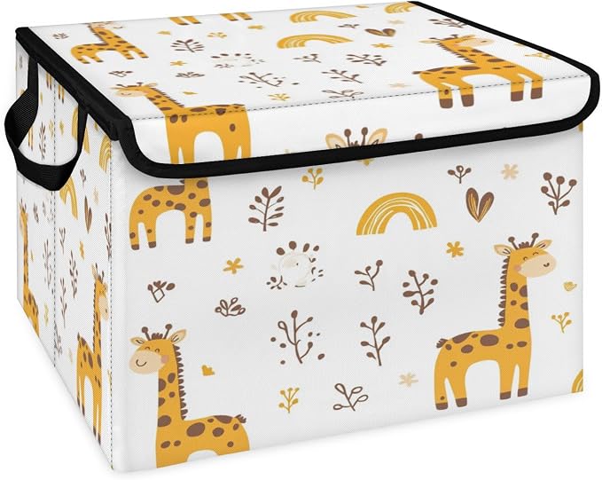 Cute Giraffe Storage Bins with Lids, Wildflower Foldable Storage Boxes with Carrying Handle Organizer Containers Baskets Cube for Home Bedroom Closet