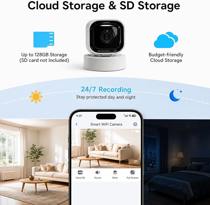 Upgraded 1080P Mini Camera for Home, Office, Pets & Baby Monitoring Compact Wireless Indoor Security Camera with AI Motion Detection, Auto Night Vision & 2-Way Audio,Cloud Storage
