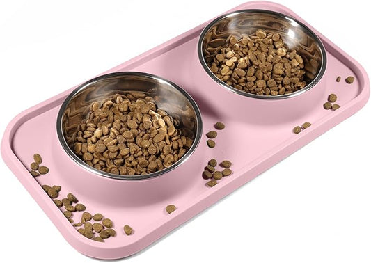 L.D.Dog Cat Food Bowls, Cat Bowls Non-Skid and Non-Spill Silicone Pads with PP Stand, Removable Stainless Steel Food and Water Dishes for Cats, Small Size Dogs