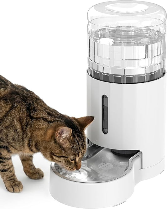 JUNSPOW Cat Water Dispenser with Stainless Steel Bowl, Automatic Gravity Water Dispenser for Cats or Small Medium Size Dogs, Large Capacity, Easy to Clean and Safe for Pets (4L White)