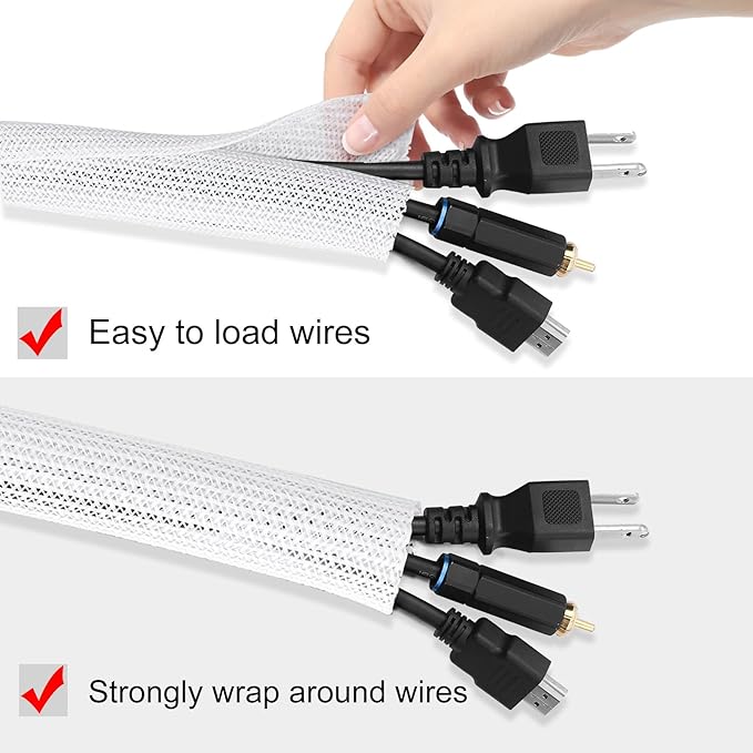 25ft - 1/2 inch Cord Protectors from Pets Cable Sleeve, White | Split Wire Loom Tubing, Cord Protector From Cat Dog Chewing For Audio Cable Power Cord, Heat Resistance