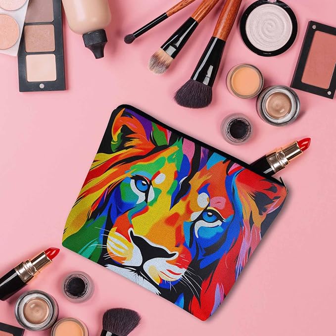 Makeup Bag For Purse Lion, African Animal Lion Face Colorful Cosmetic Bags For Women With Zipper Travel Toiletry Pouch Makeup Bags Makeup Organizers Purse For Toiletries Cosmetics