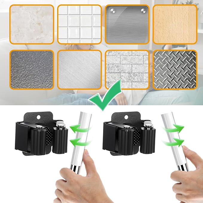 24 Pack Broom and Mop Holder Wall Mount, Hanging Clamp Clip Hanger Utility Rack, Heavy Duty Stainless Steel Adjustable Clamp Organizer with Screws for Garage, Home, Garden Tools, Black
